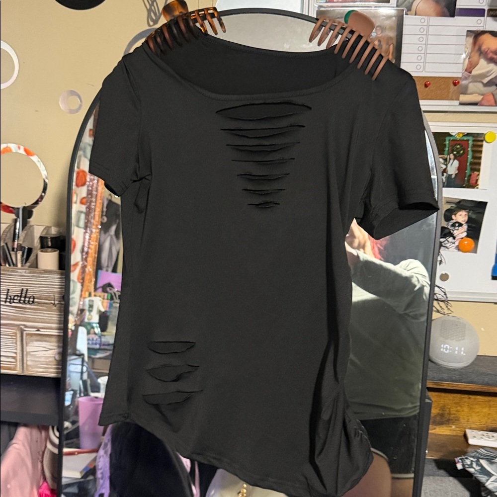 ***3 for 12*** 
Black Shirt with Cut Outs on chest and bottom side on front